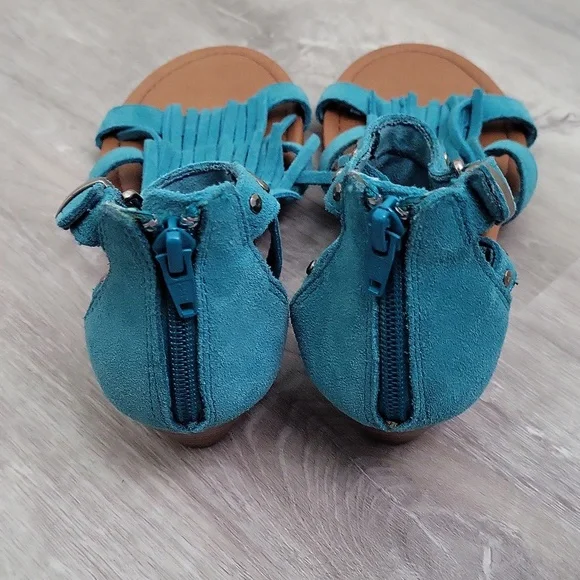 MINNETONKA Women's Sandals Suede Fringe Wedge wedge Turquoise  Size 6 - Picture 3 of 11
